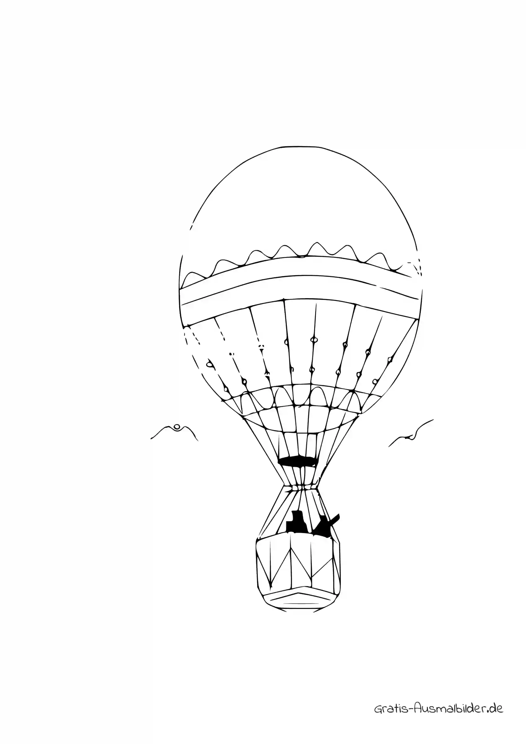 Ausmalbild Heißluftballon mit Passagiere