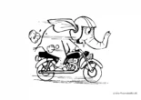 Ausmalbild Elefant auf einem Motorrad