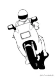 Ausmalbild Motorradfahrer vor Kurve