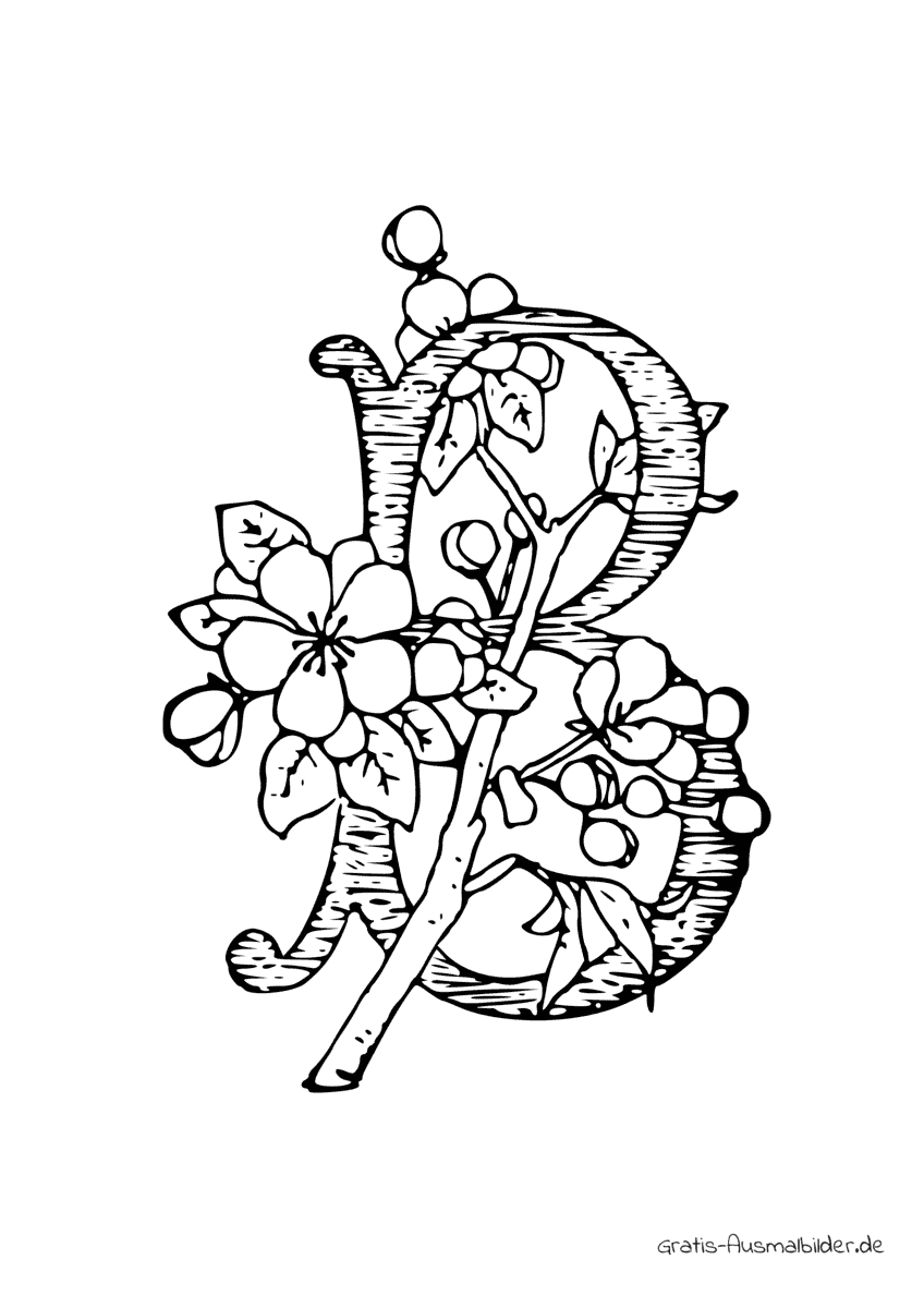 Ausmalbild B mit Blumen verziert