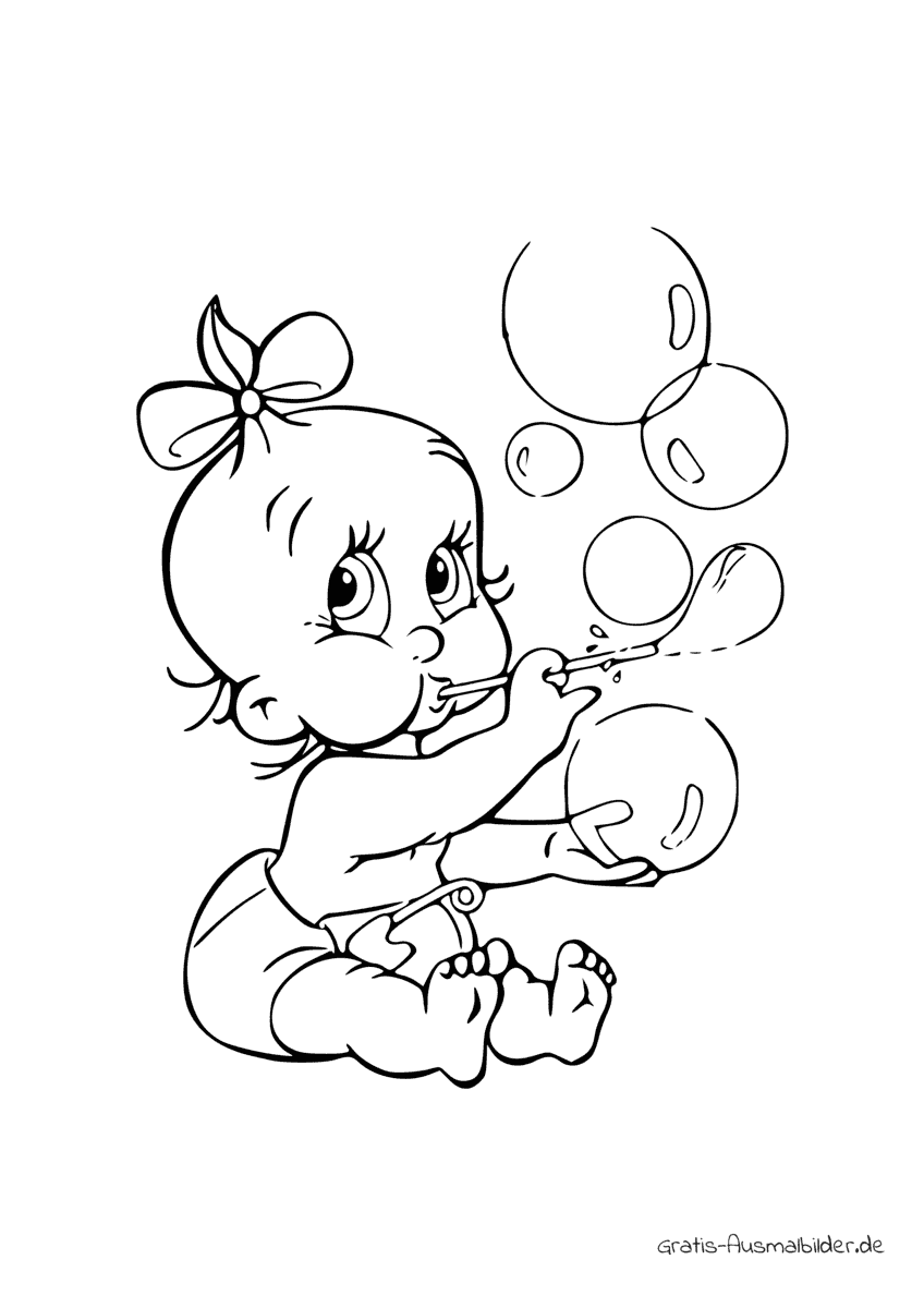 Ausmalbild Baby mit Seifenblasen
