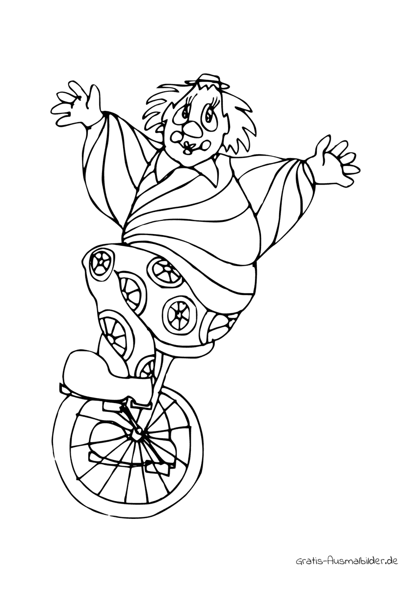 Ausmalbild Clown auf Einrad