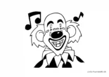 Ausmalbild Clown hört Musik