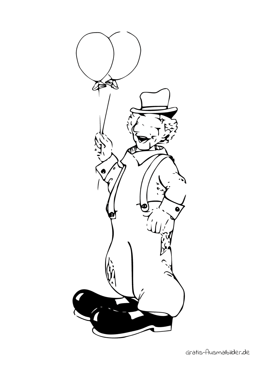Ausmalbild Clown mit Hut und Ballons