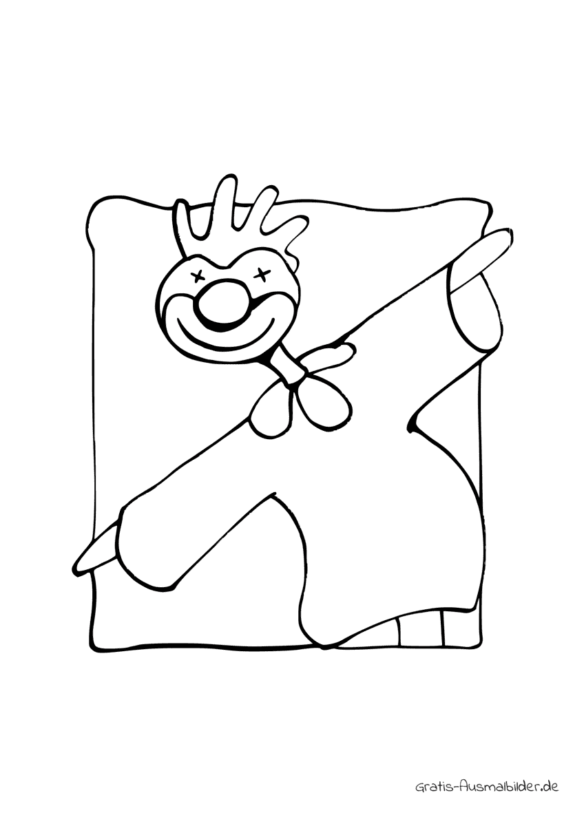 Ausmalbild Clown schematisch mit ausgestrekten Händen