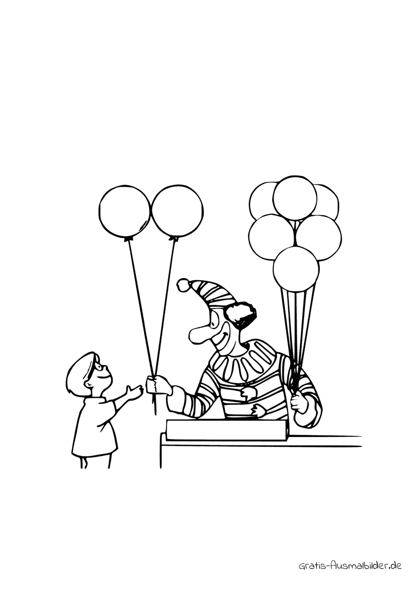Ausmalbild Clown verteilt Ballons