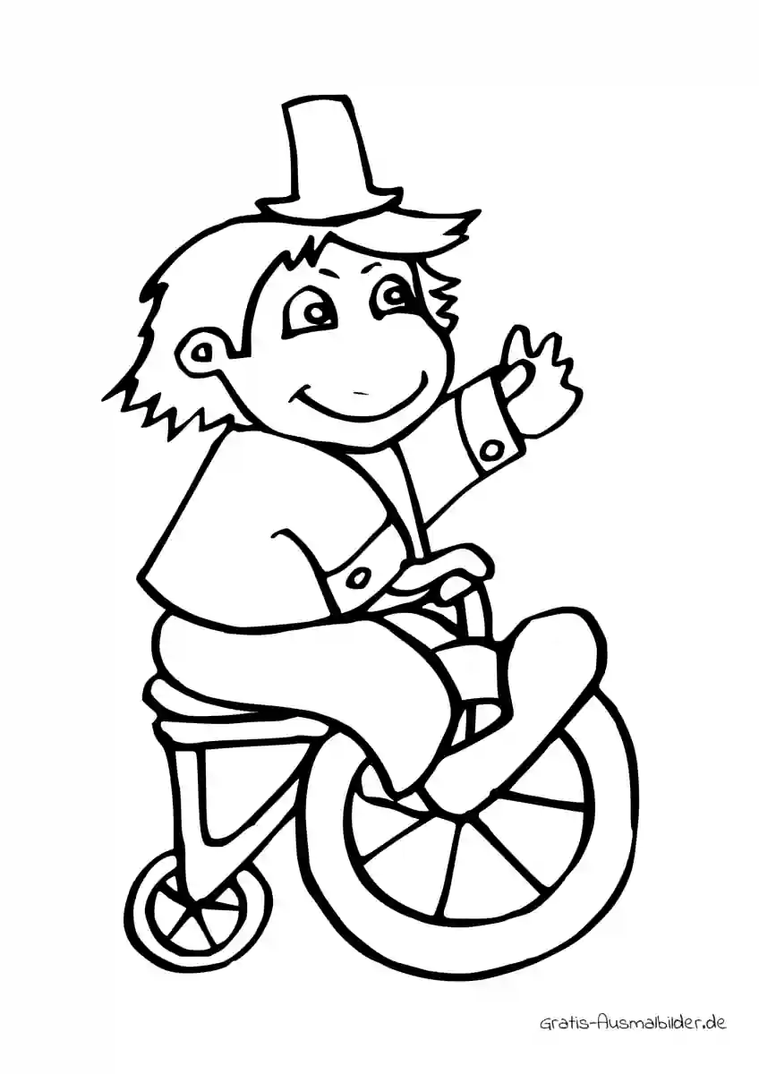 Ausmalbild Komiker auf Dreirad