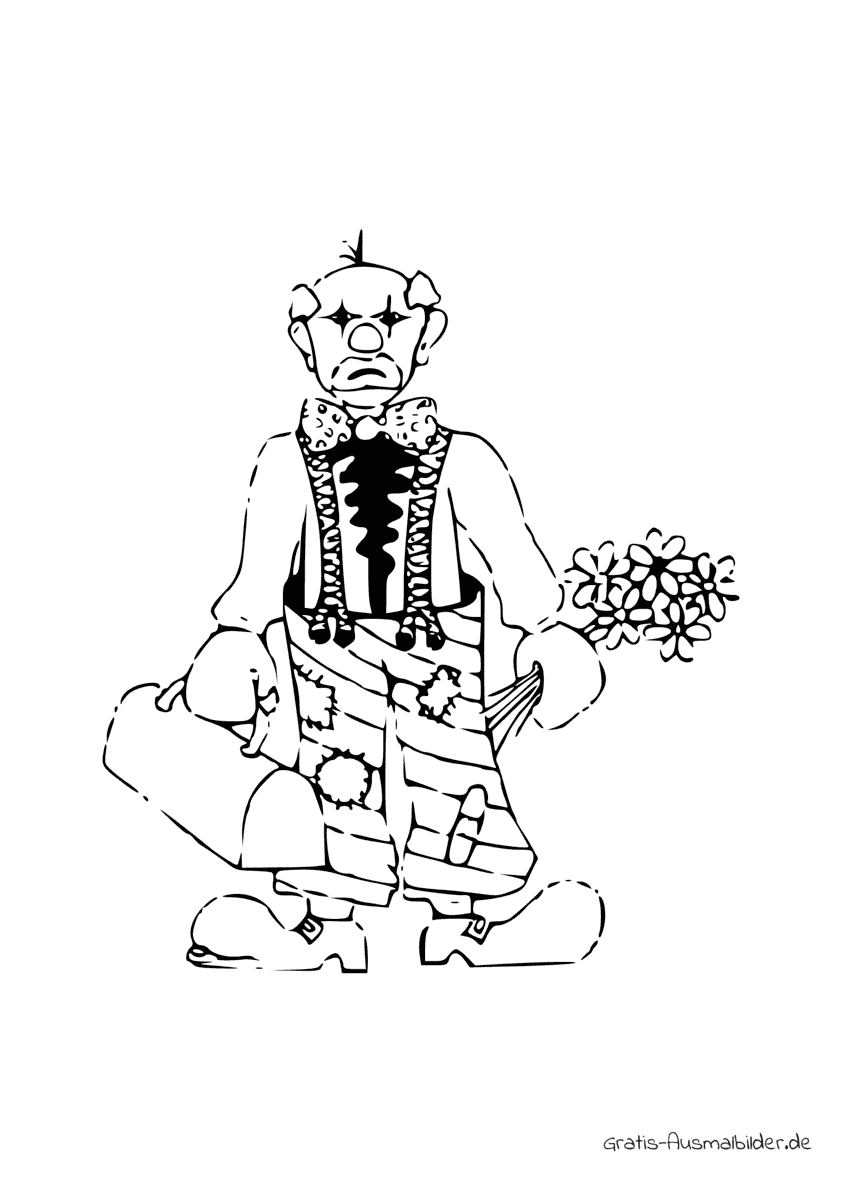 Ausmalbild Trauriger Clown mit Blume
