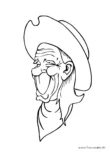 Ausmalbild Alter lachender Cowboy mit Hut