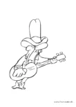 Ausmalbild Cowboy mit Gitarre