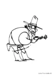 Ausmalbild Cowboy schiesst mit Pistole