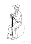 Ausmalbild Cowboy sitzt mit Gitarre