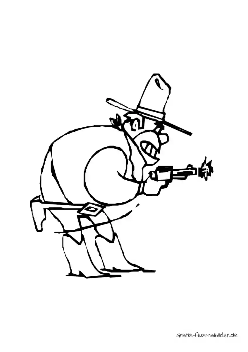 Ausmalbild Dicker Cowboy mit Pistole