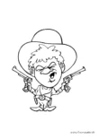Ausmalbild Einfacher Cowboy mit Pistolen