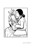 Ausmalbild Frau mit Indianerbaby