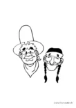 Ausmalbild Indianer und Cowboy Freunde