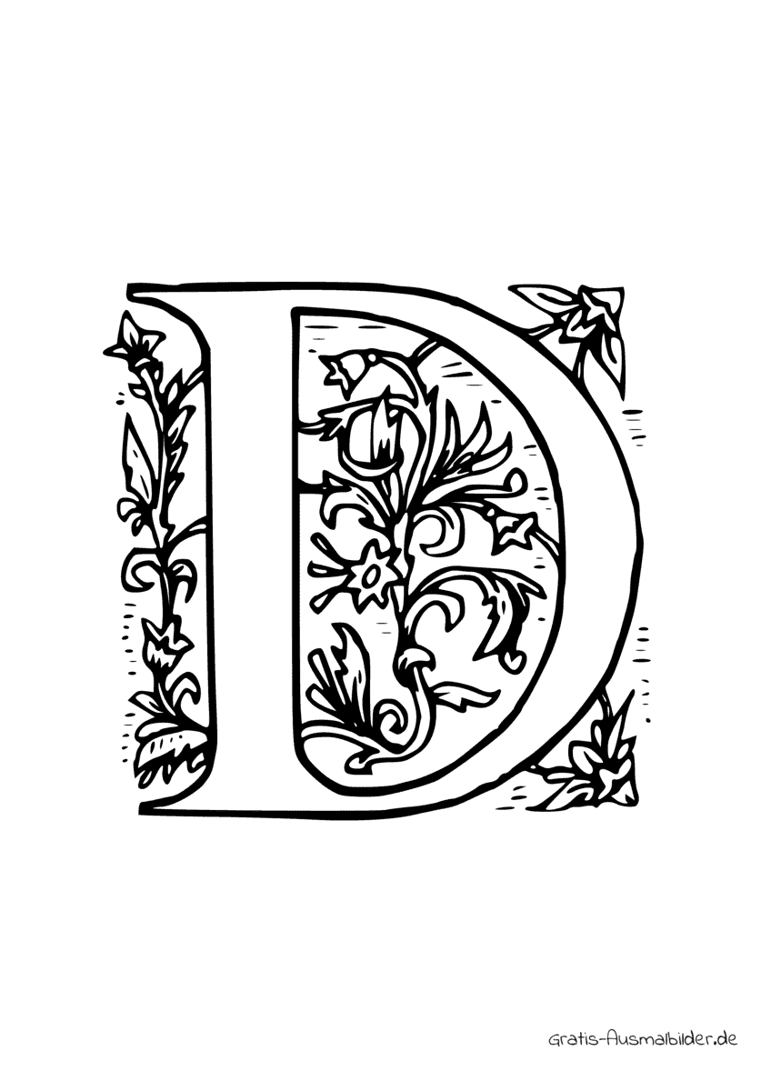 Ausmalbild D mit Blumenverzierung