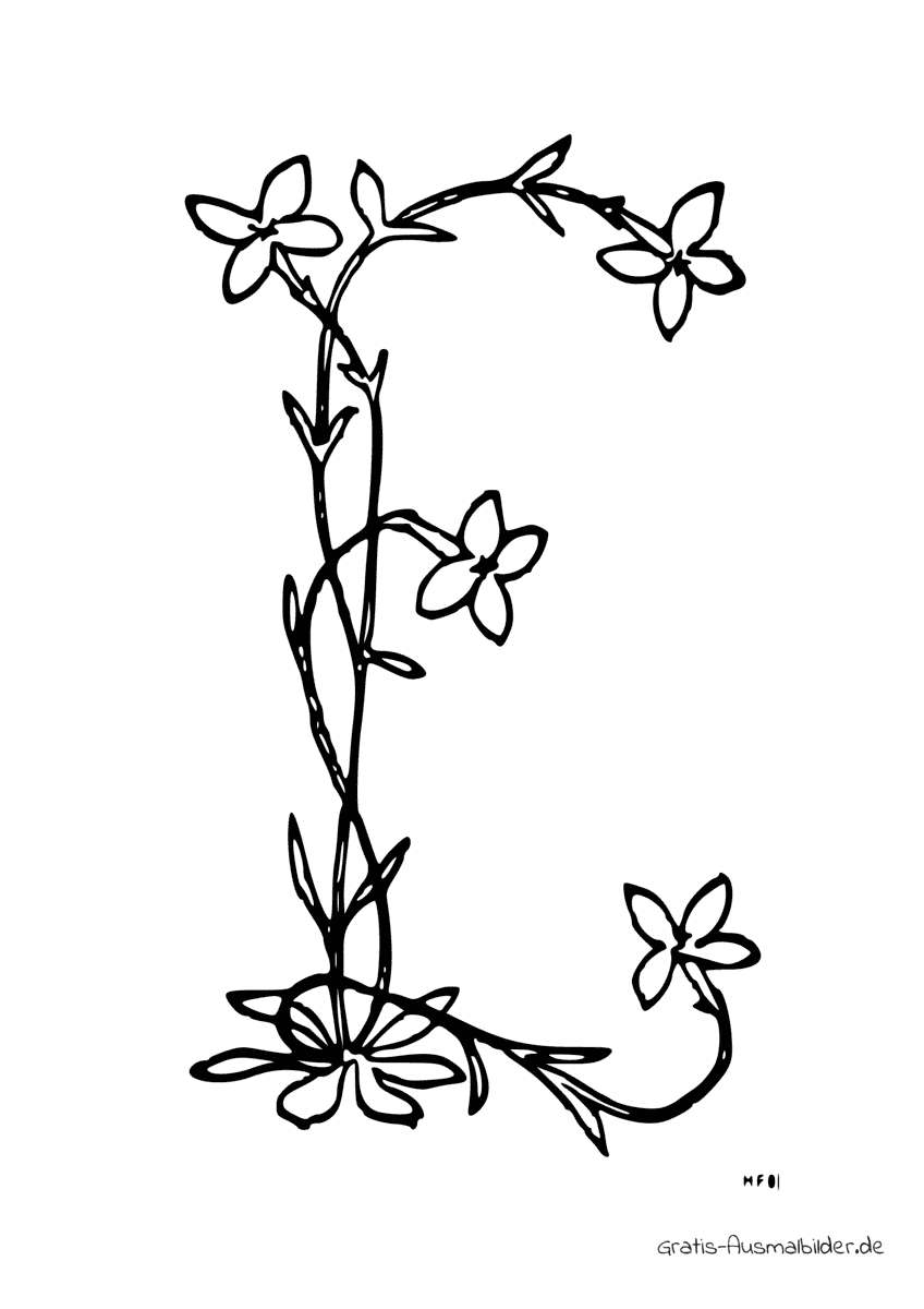 Ausmalbild E aus Blumen