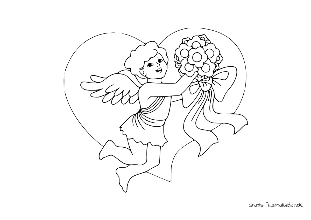 Ausmalbild Engel mit Blumenstrauß
