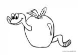 Ausmalbild Wurm im Apfel