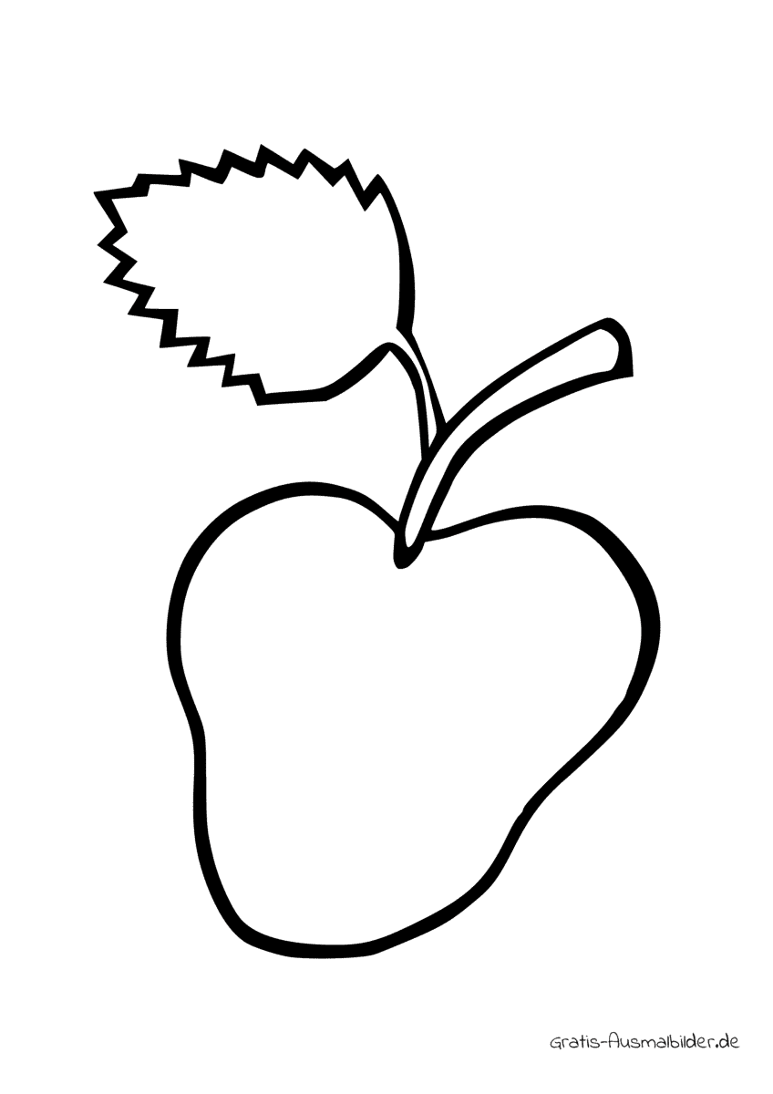 Ausmalbild Apfel mit Blatt am Stiel