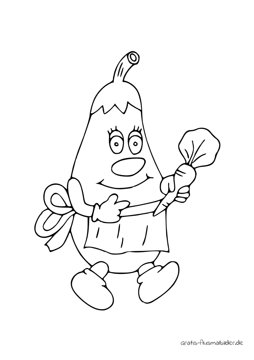 Ausmalbild Aubergine hält eine Karotte