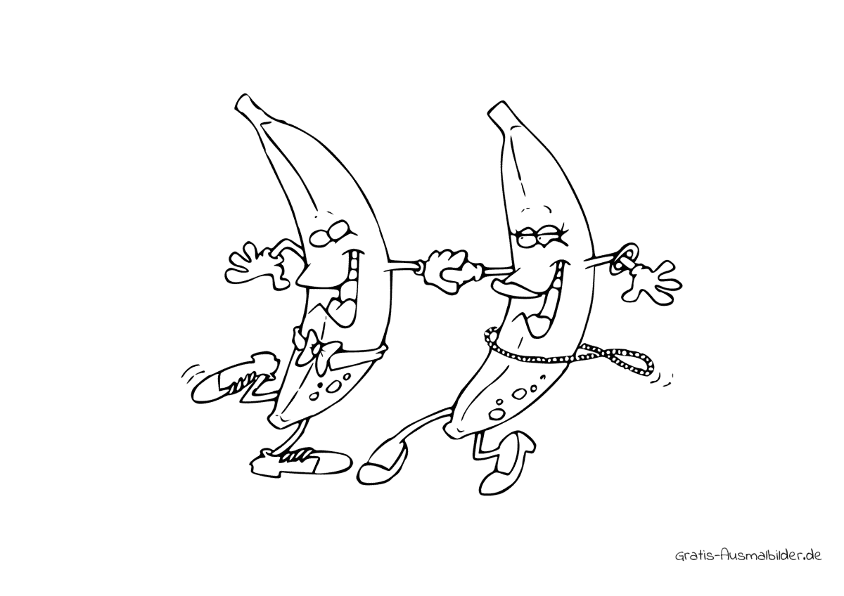 Ausmalbild Bananenpaar tanzt