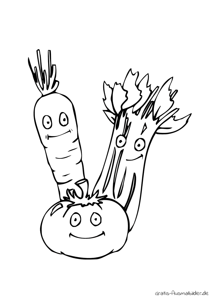 Ausmalbild Brokkoli Tomate Karotte