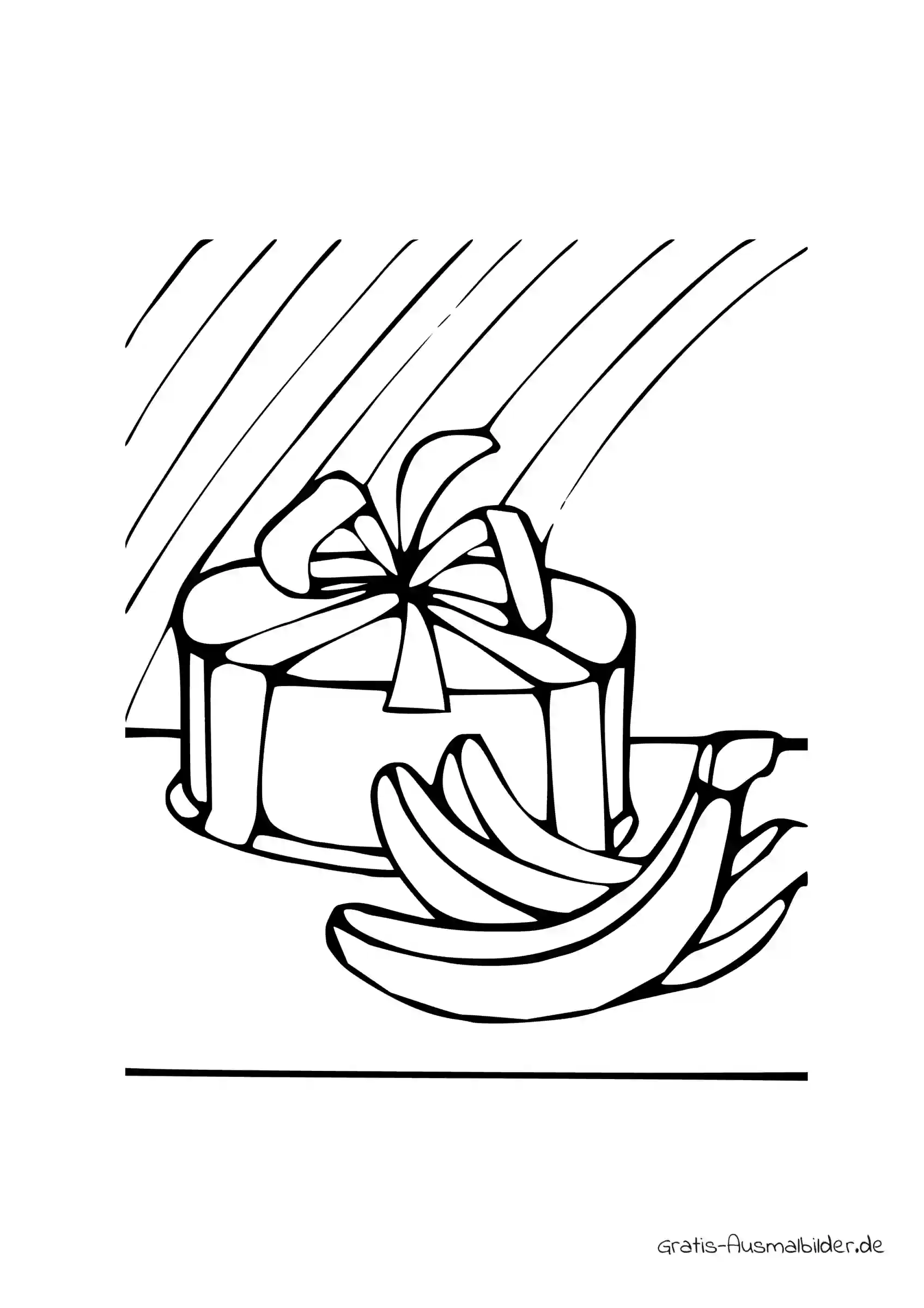 Ausmalbild Geschenk mit Bananen