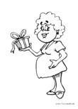 Ausmalbild Schwangere Frau mit Geschenk