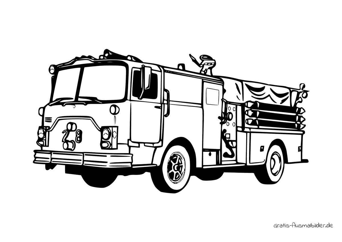 Ausmalbild Amerikanisches Feuerwehrauto