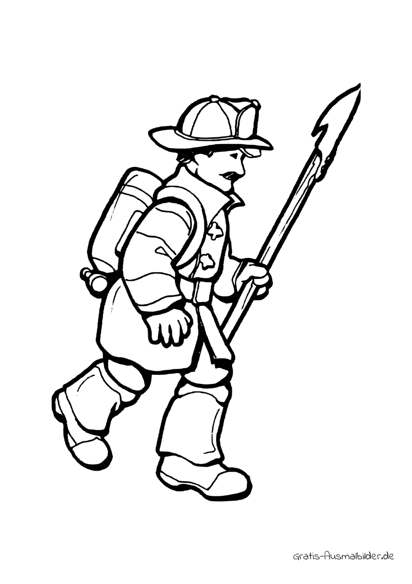 Ausmalbild Feuerwehrmann mit Schaufel