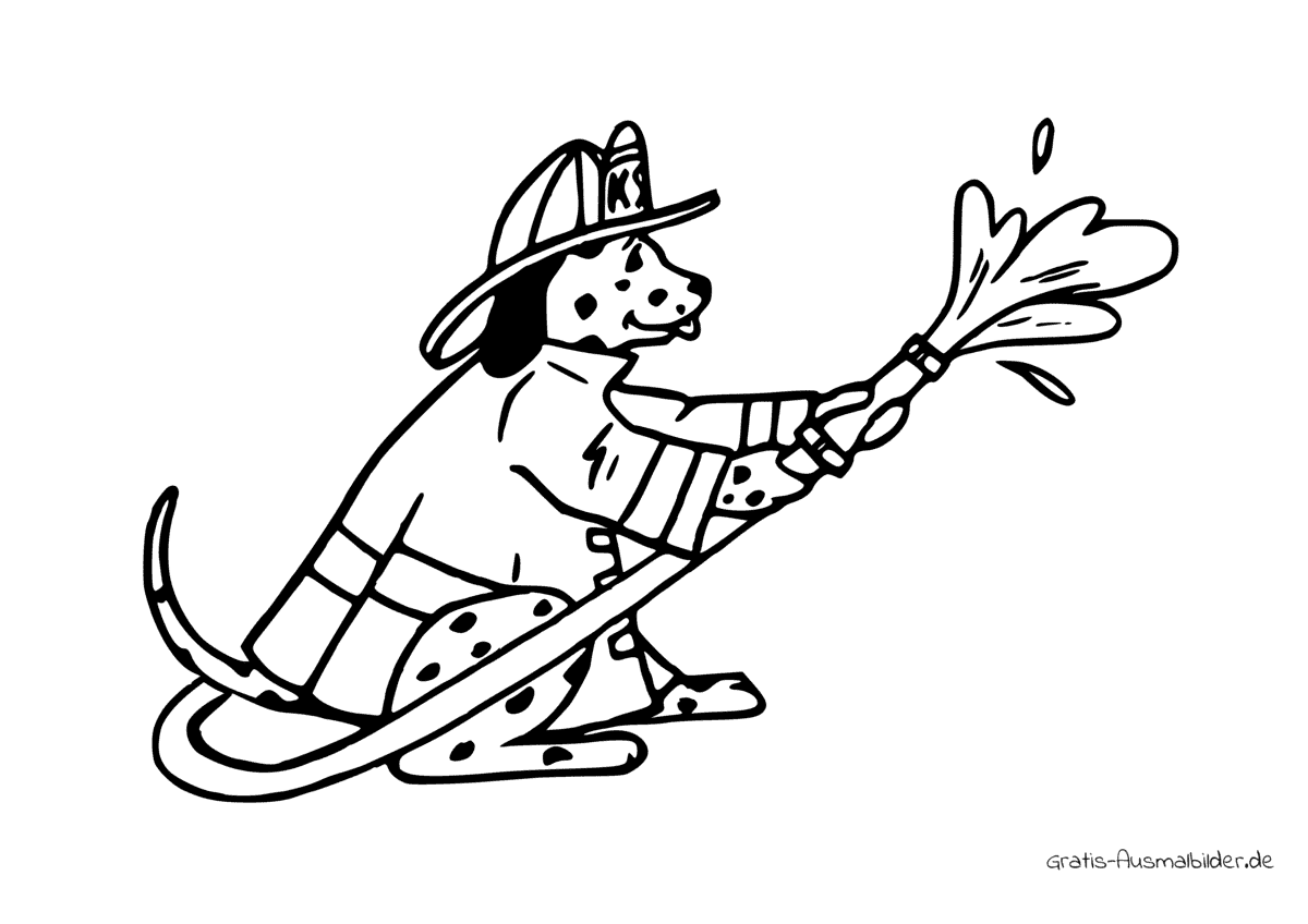 Ausmalbild Hund mit Feuerwehrschlauch