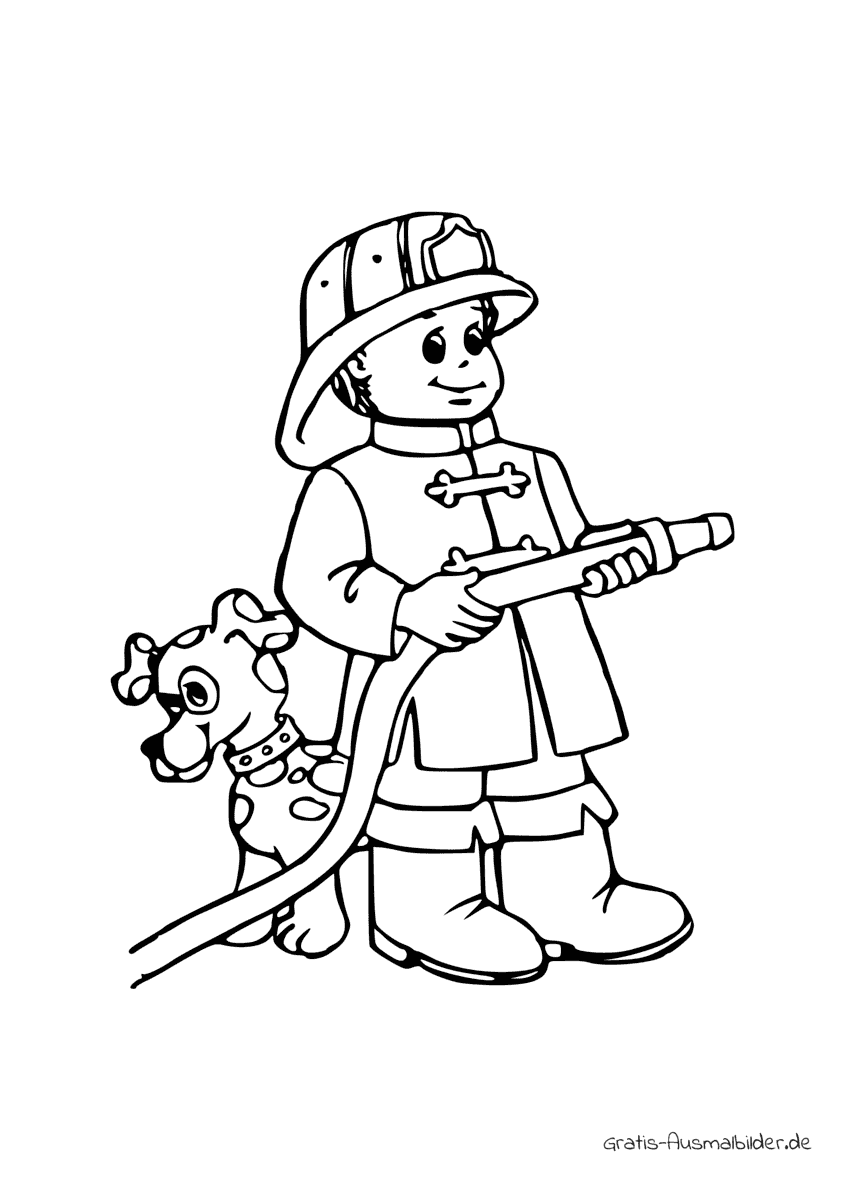 Ausmalbild Kleiner Feuerwehrmann