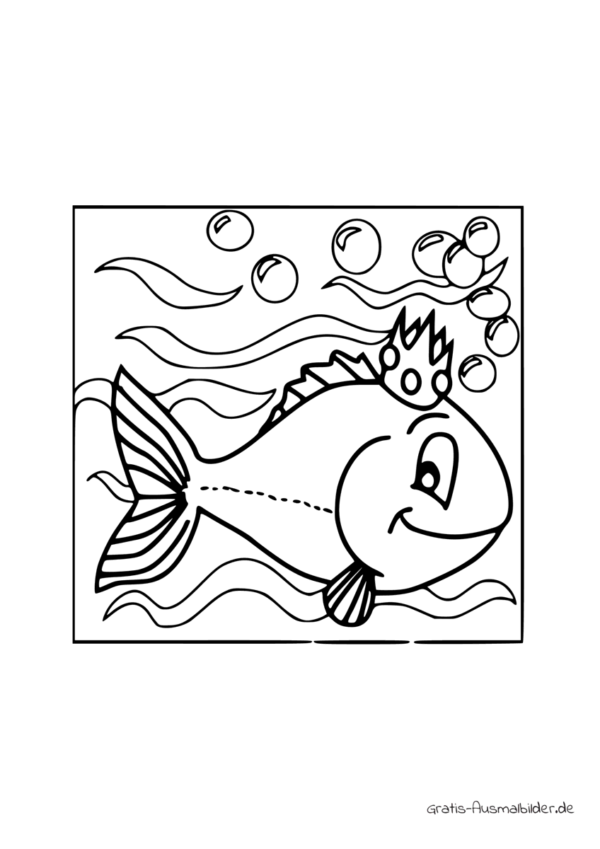 Ausmalbild Fisch mit Krone