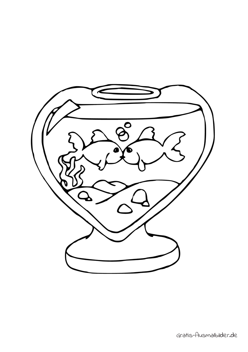 Ausmalbild Fische in Herzglas