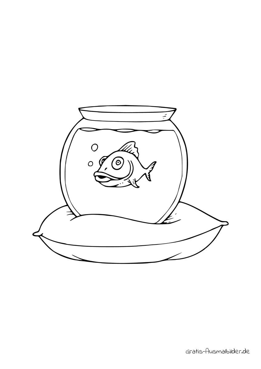 Ausmalbild Fischglas auf Kissen