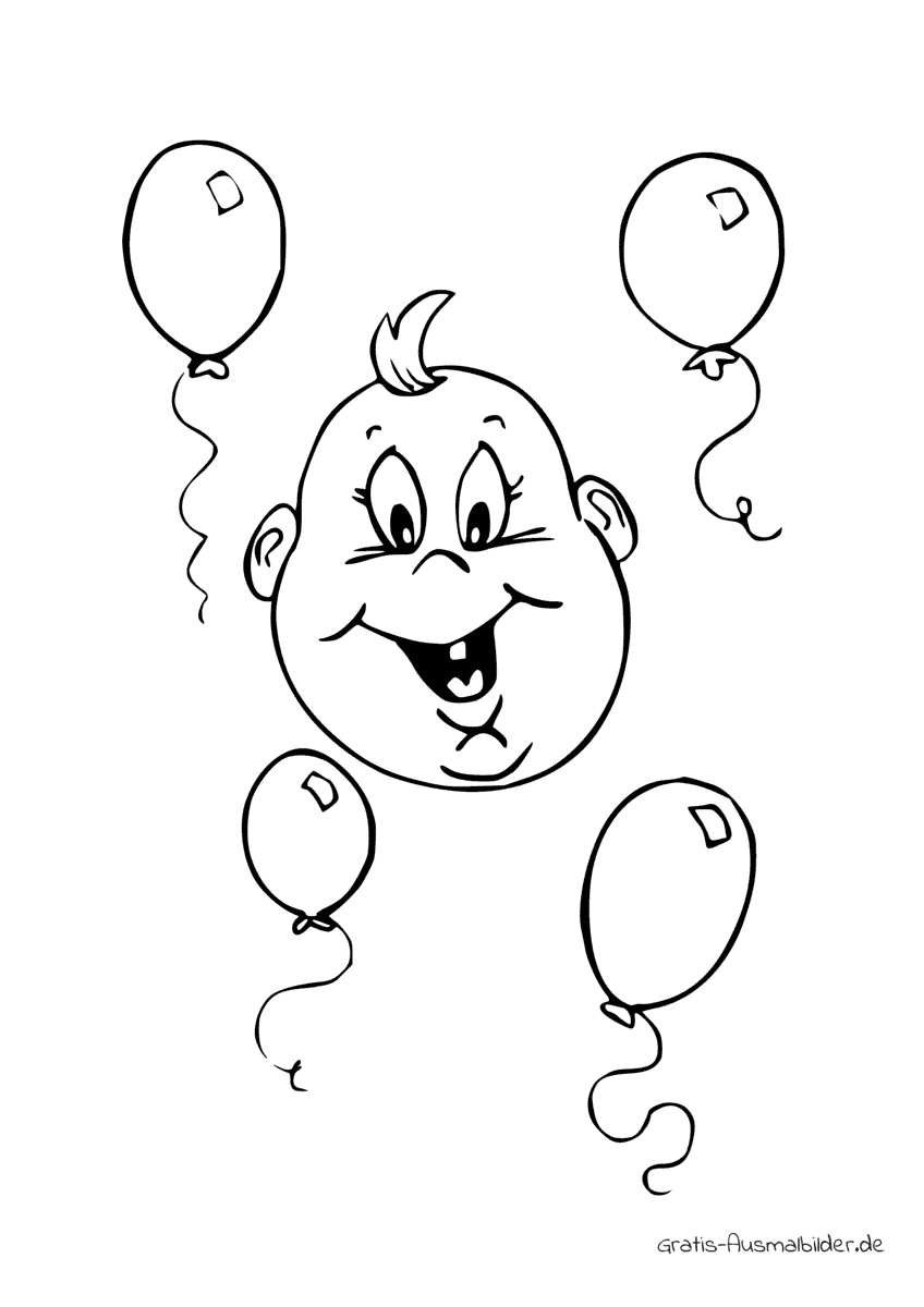 Ausmalbild Baby mit Ballons