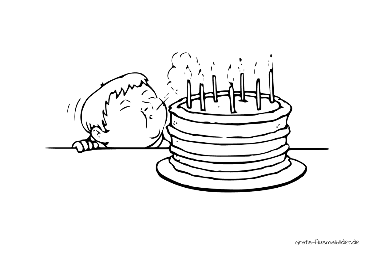 Ausmalbild Baby mit Kuchen und Kerzen