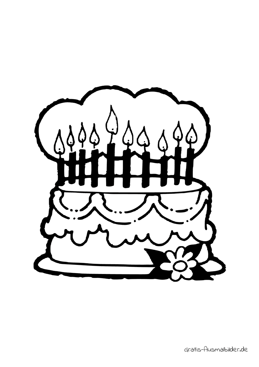 Ausmalbild Geburtstagstorte mit Kerzen