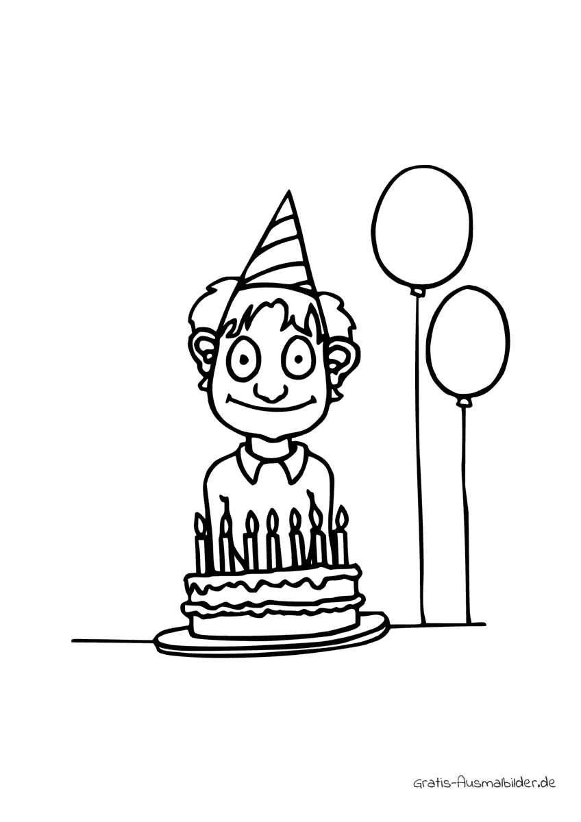 Ausmalbild Junge mit Geburtstagstorte
