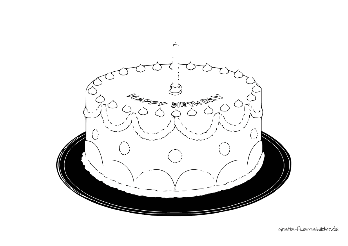 Ausmalbild Kuchen mit einer Kerze