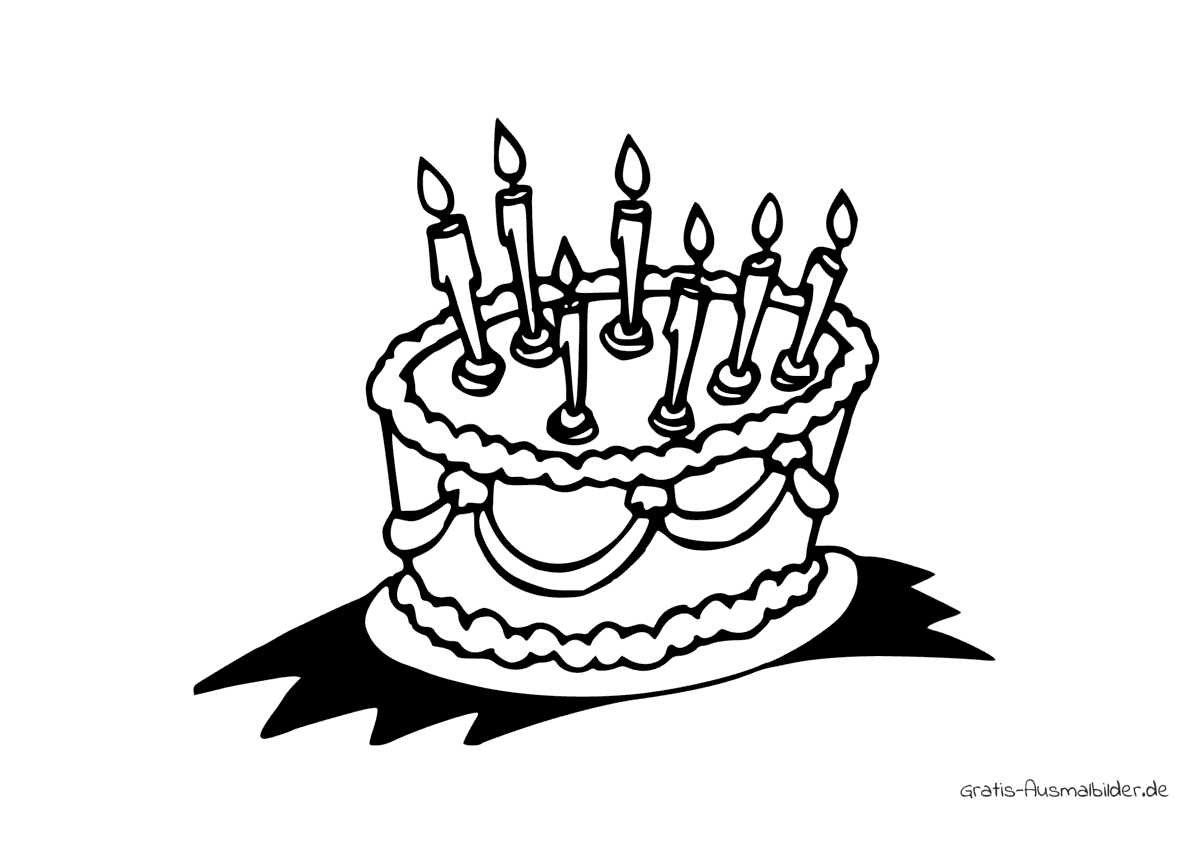 Ausmalbild Kuchen mit sieben Kerzen