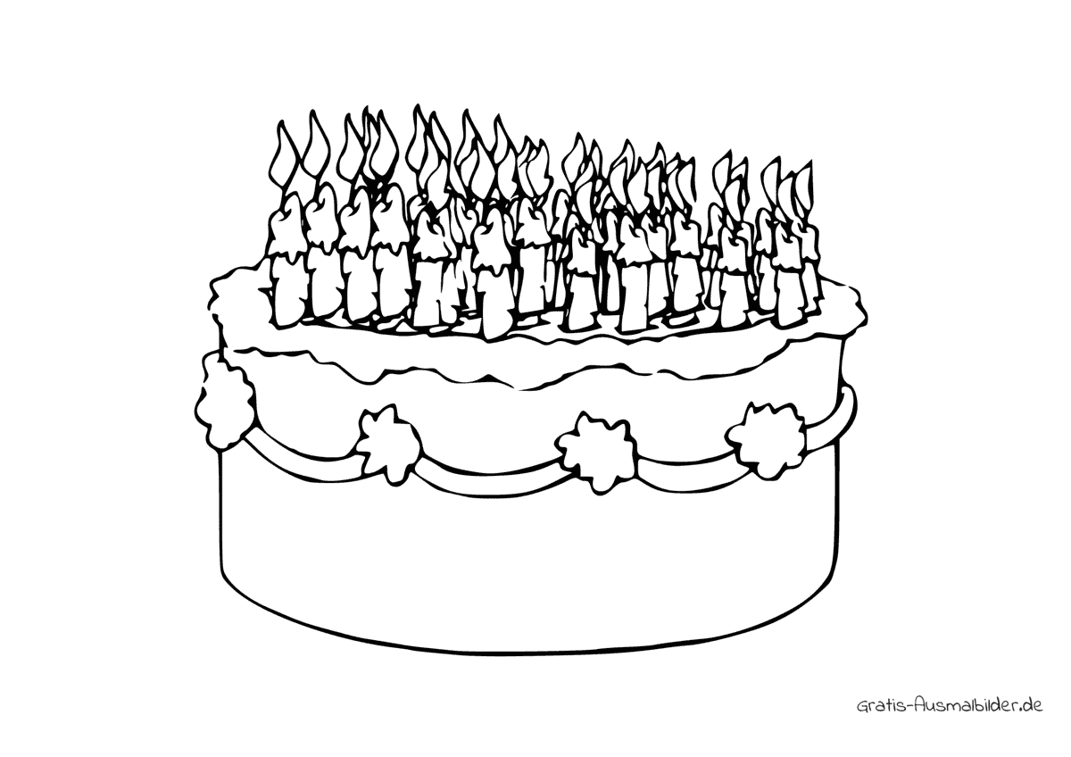 Ausmalbild Kuchen mit vielen Kerzen