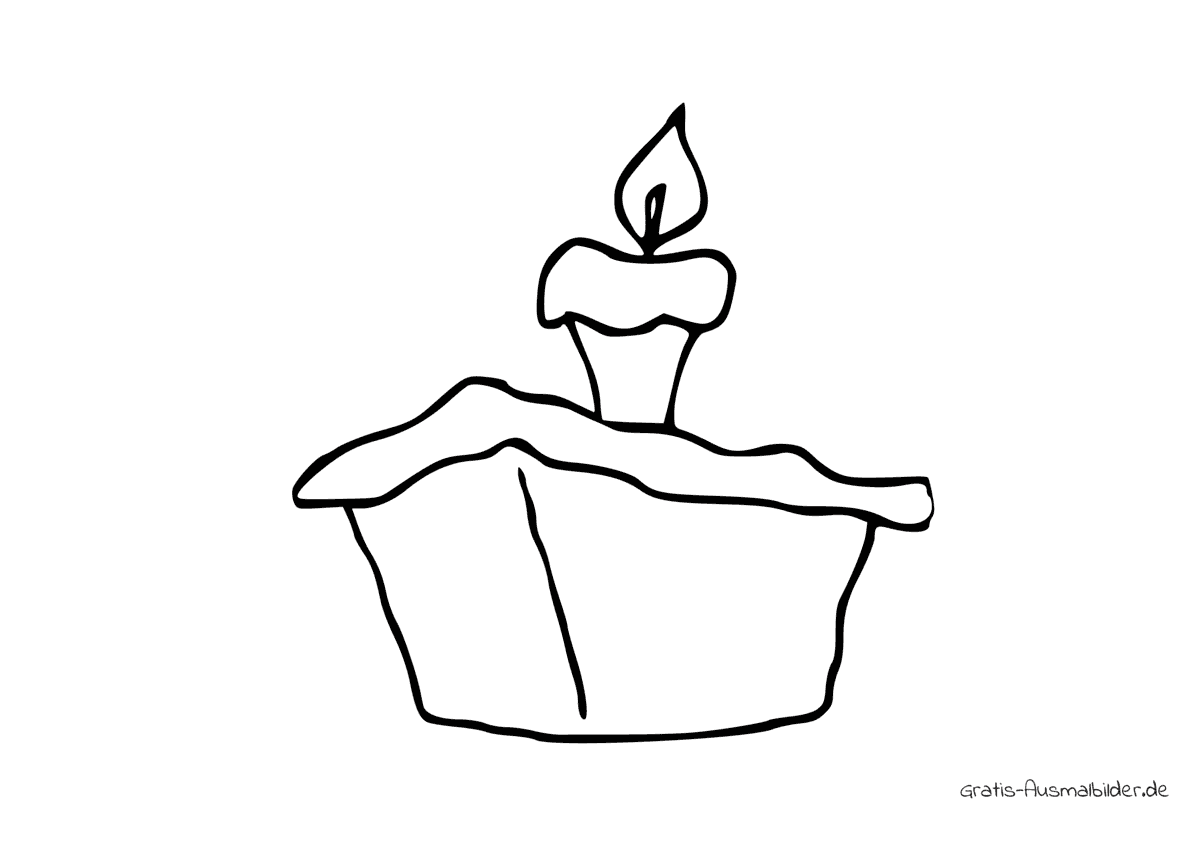 Ausmalbild Kuchenstück mit einer Kerze