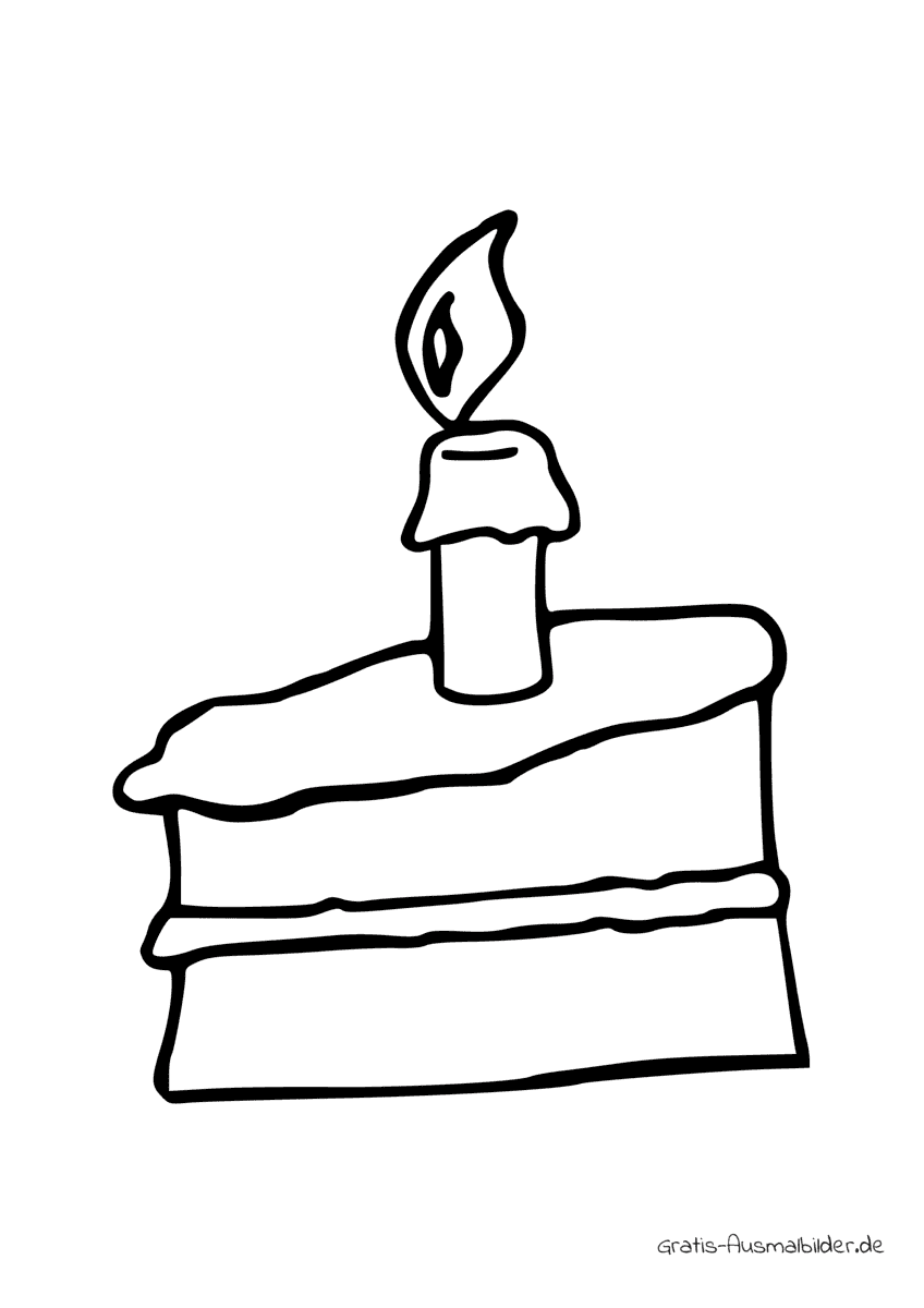Ausmalbild Kuchenstück mit Kerze