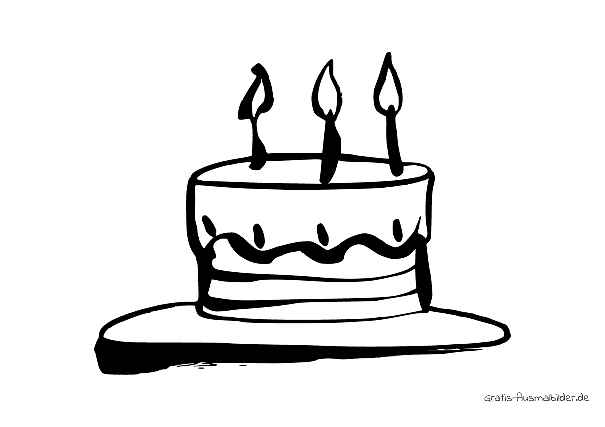 Ausmalbild Torte mit drei Kerzen