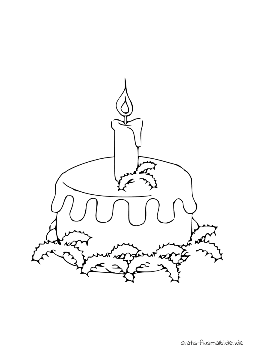 Ausmalbild Torte mit einer Kerze
