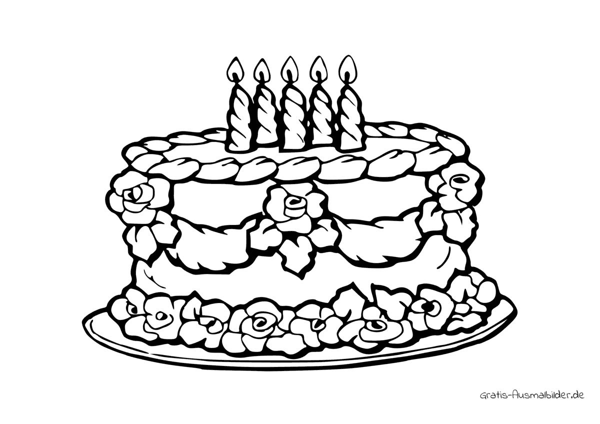 Ausmalbild Torte mit fünf Kerzen