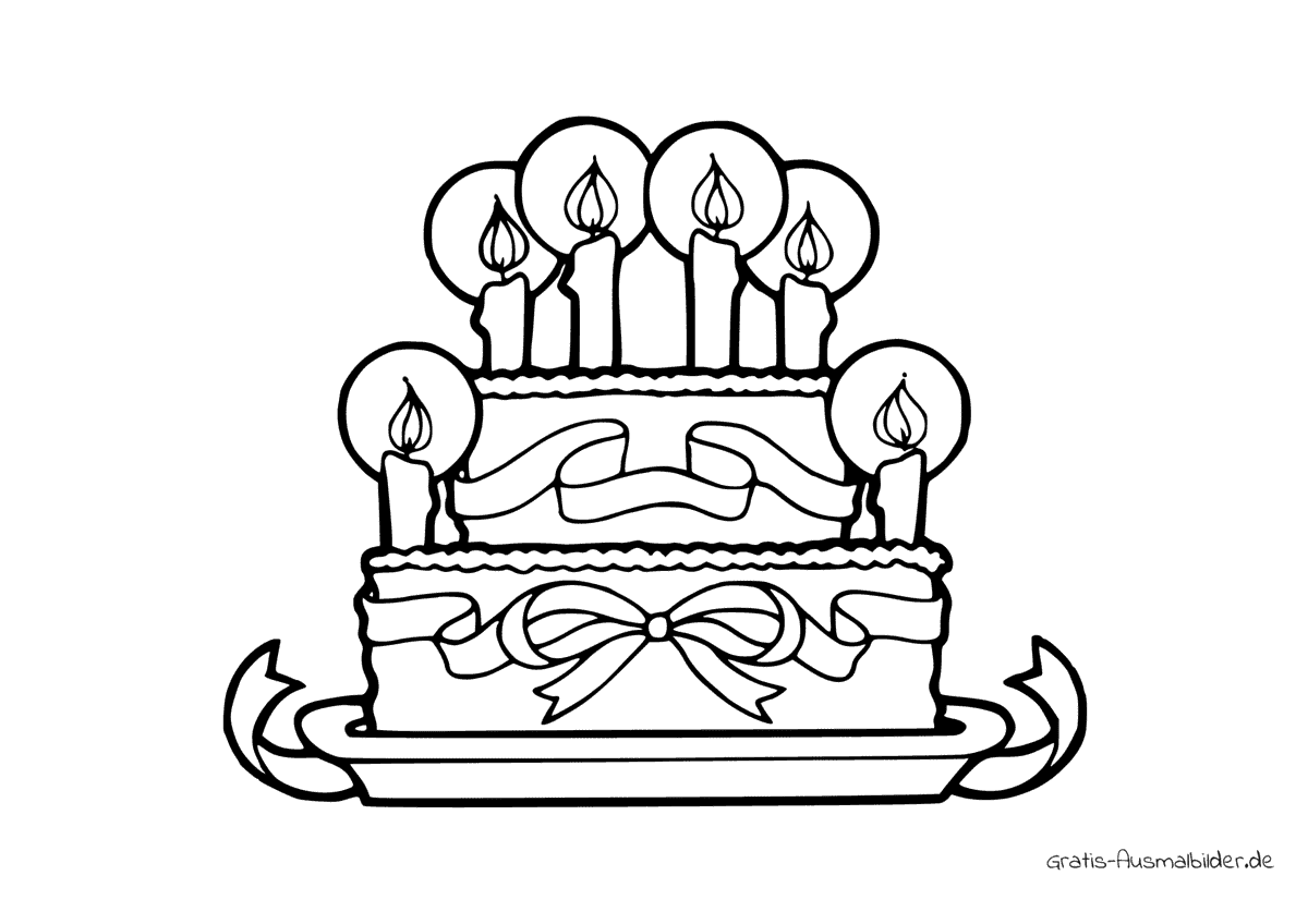 Ausmalbild Torte mit Kerzen